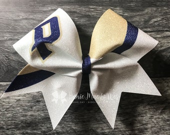 Cheer Bow - Full Glitter Cheer Bow - Navy Blue and Gold