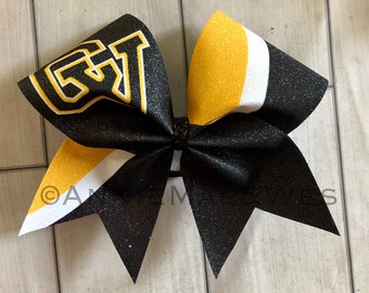 Logo Cheer Bow - Full Glitter Cheer Bow - Black bow with your choice of accent colors