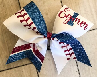 Blue and Pink Softball Bow - softball bows - Pink and blue - bright blue and dark pink