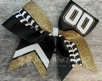 Softball Bow - Your choice of ribbon and one glitter color. Laces will be white glitter