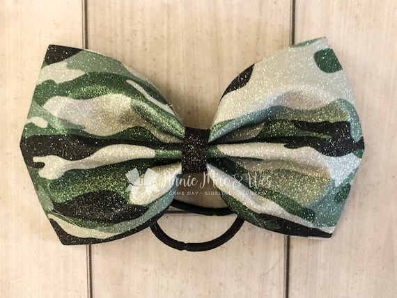 Camo Cheer Bow – 4 Inch Glitter Tailless Hair Bow - Etsy display picture 1