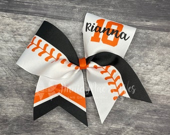 Softball Bow - White bow with your choice of 2 accent colors