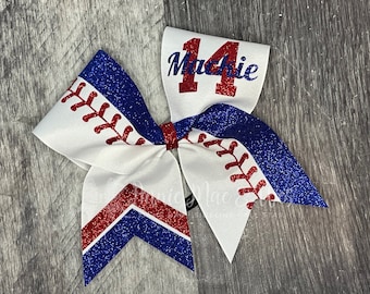 Softball team cheer bow - White bow with your choice of 2 glitter colors