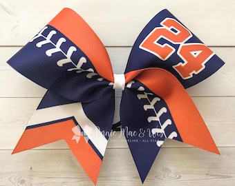 Orange and Navy Softball team cheer bow