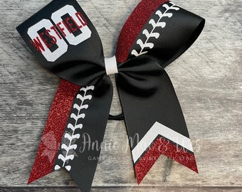 Softball Bow - Your choice of ribbon and one glitter color. Laces will be white glitter