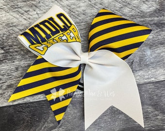 Cheer Bow - Navy and Yellow Gold Cheer Bow - yellow gold and navy blue softball bow - blue and yellow