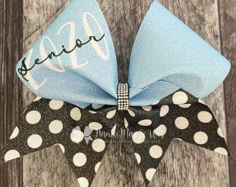 Black and Carolina Blue Senior Cheer Bow - Senior Cheer Bows - Cheer Bow - Cheer Bows