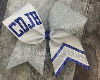 Custom Cheer Bows - White Bows with your choice of 2 glitter colors