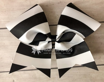 Black and White Stripe Cheer Bow - Cheer Bows