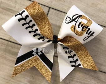 Softball team cheer bow - black and old gold softball cheer bow - team cheer bow - team cheer bows - softball bows - red white and blue