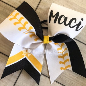 Softball Bow White bow with your choice of 2 colors image 1
