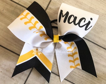 Softball Bow - White bow with your choice of 2 colors