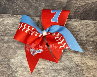 Softball team cheer bow - your choice of colors - shown in red and columbia blue