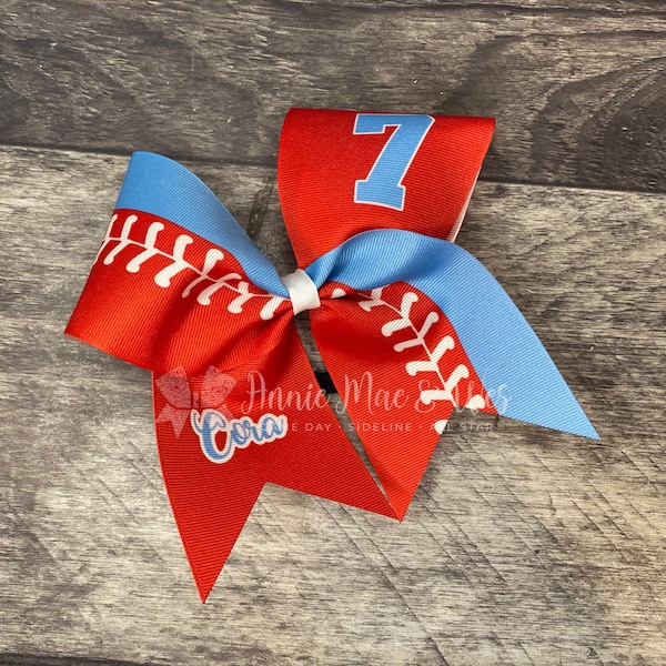 Softball team cheer bow - your choice of colors - shown in red and columbia blue