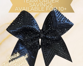 Glitter and Rhinestone Cheer Bow - Black on Black Satin Cheer bow