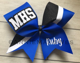 Team Cheer Bows - Your choice of Ribbon and one glitter color - alternate color will be black glitter by default