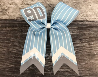 Custom Pinstripe Softball Bow – Personalized Team Colors – 6" Glitter Hair Bow for Cheer, Softball, or Sports Fans - Columbia blue, gray