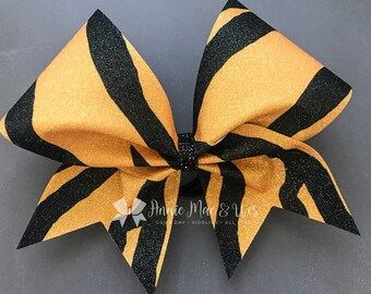 Tigers Stripe Cheer Bow - Glitter Cheer Bow - Tigers