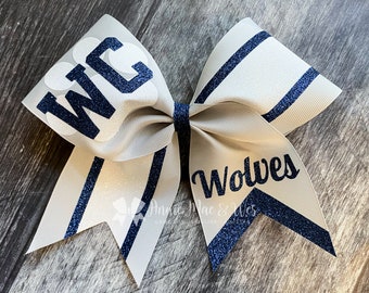 Cheer bow - Your choice of ribbon and 1 glitter color - White is default second glitter color