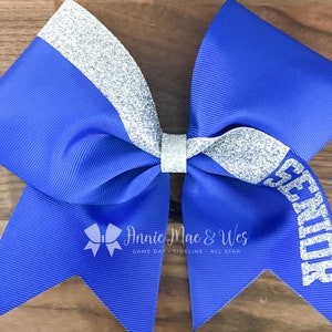 Personalized Cheer Bow - Name Cheer Bows - Personalized Cheer Bows - Navy Blue and Silver - Senior Cheer Bow
