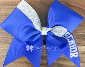 Personalized Cheer Bow - Name Cheer Bows - Personalized Cheer Bows - Navy Blue and Silver - Senior Cheer Bow