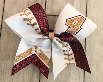 Softball Bow - Softball Bows - White Softball Bow with your choice of 2 glitter colors