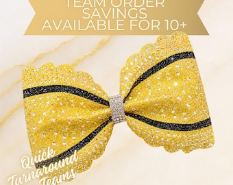 Scalloped Glitter Cheer Bow: Crystal Rhinestones, Tailless 8" Bow