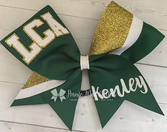 Custom Cheer Bows - Your choice of Ribbon and 1 Glitter color - accents are white