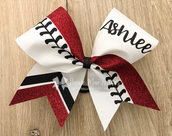 Cheer Bow - Softball Bow - Red and Black - Black and Red - personalized cheer bow - glitter cheer bow - name bow
