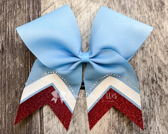 Captain Cheer Bows - Your choice of ribbon and one glitter color - top stripe will be white glitter