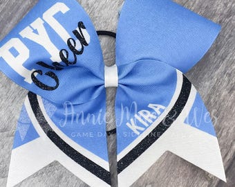 Custom Columbia Blue 7" Cheer Bow – Glitter Ribbon, Team Colors