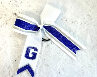 Collegiate Style Bow - White bow with your choice of glitter colors