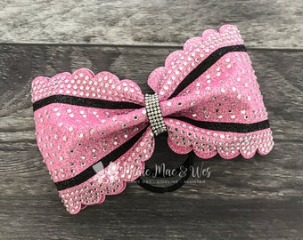Scalloped Cheer Bow - Tailless Scalloped Cheer Bow - Pink and Black