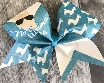 Llama Cheer Bow - No Drama Llama - Teal Cheer Bow - llamas