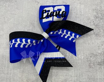 Softball Bow - Your choice of ribbon and one glitter color. Laces will be white glitter