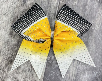 Rhinestone Cheer Bow - Yellow Gold and Black - Glitter Cheer Bow - Green Cheer Bow