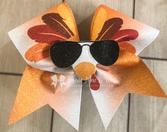 Turkey Thanksgiving Cheer Bow - Thanksgiving cheer bows - Thanksgiving cheer bow - Turkey Cheer bow