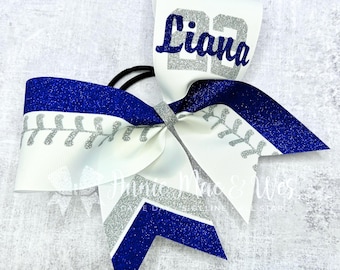 Softball Bows - White with your choice of 2 glitter colors