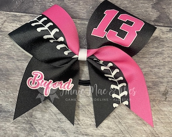 Softball team cheer bow - your choice of colors - shown in black and hot pink