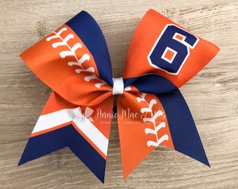 Orange and Navy Softball team cheer bow