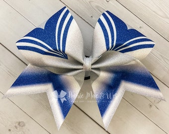 Glitter cheer Bow - Blue and Silver - American blue and silver
