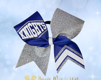 Custom Cheer Bow Choose Your Ribbon & One Glitter Color - Text will be White - Perfect for Sideline, Pep Rallies and Team Spirit