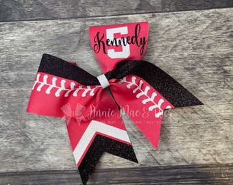 Softball Bow - Your choice of ribbon and one glitter color. Laces will be white glitter