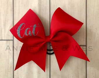 Personalized Cheer Bow - Red and black - red and silver - red cheer bows