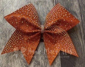 Glitter and Rhinestone Cheer Bow - Shown in Copper with AB Rhinestones