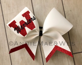 Cheer Bows - White Bow with your choice of 2 glitter colors