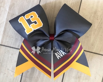 Charcoal Softball team cheer bow - charcoal yellow gold and maroon