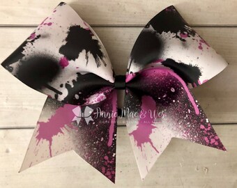 Lavender and Black Paint Splatter Cheer Bow - Graffiti Cheer Bow