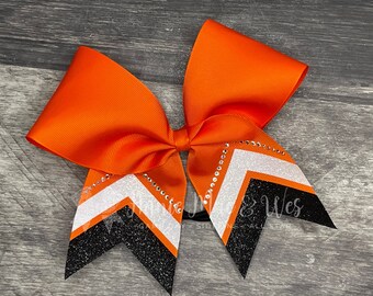 Cheer Bow - Your choice of ribbon and one glitter color - top chevron stripe will be white glitter