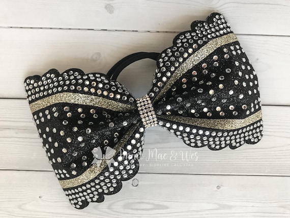 *NEW* Handmade Eras Bow with rhinestone edges Columbia Blue Cheer Bow: Rhinestone Scalloped Tailless Hair  main image 3